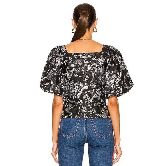 JONATHAN SIMKHAI Taylor Puff Balloon Sleeve Faux Wrap Black Metallic Top Size 4 - Picture 4 of 12